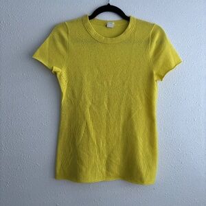 J. Crew 100% Italian Cashmere Yellow Short Sleeve Crewneck Sweater